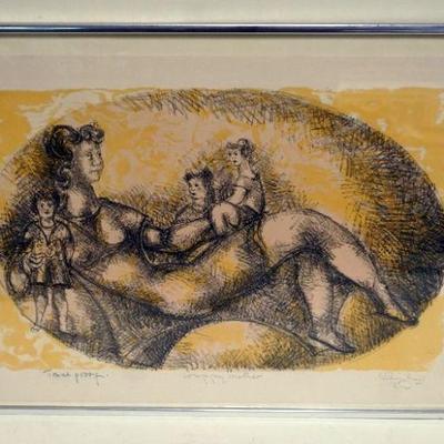 1101	CHAIM GROSS PRINT, TRIAL PROOF, *HAPPY MOTHER* , APPROXIMATELY 17 IN X 24 IN OVERALL
