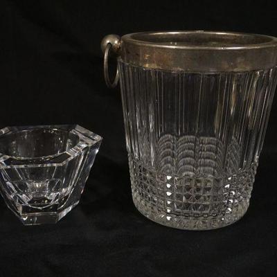 1056	LARGE GLASS ICE BUCKET WITH SILVER PLATE RIM, APPROXIMATELY 9 IN H AND ORREFORS GLASS BOWL, APPROXIMATELY 3 3/4 IN H
