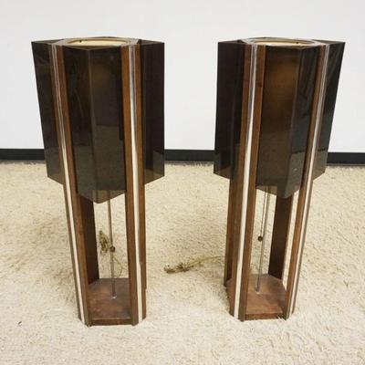 1179	PAIR OF DANISH MODERN TABLE LAMPS, APPROXIMATELY 15 IN X 39 IN H EACH, LOSS TO WOOD EDGE ON 1 LAMP
