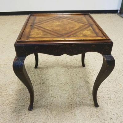 1141	BAKER CHINOISERIE DECORATED LAMP/OCCASIONAL TABLE WITH DIAMOND PATTERN, BURL WALNUT TOP, APPROXIMATELY 29 IN SQ X 28 IN H
