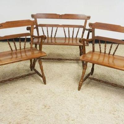 1159	3 COLONIAL STYLE MAPLE DECONS BENCHES, APPROXIMATELY 42 IN X 18 IN X 34 IN H
