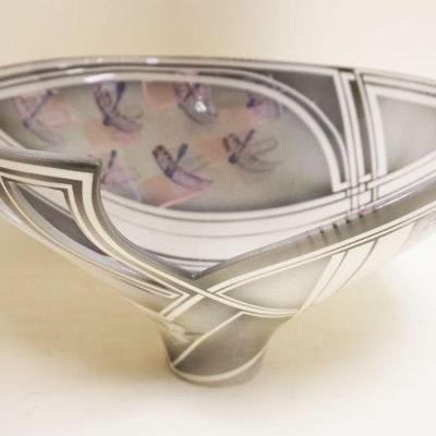 1219	CONTEMPORARY ARTIST SIGNED HUBERT POTTERY BOWL W/DRAGONFLIES, APPROXIMATELY 14 1/2 IN X 8 IN HIGH
