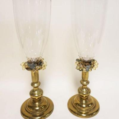 1260	PAIR OF BRASS CANDLESTICKS W/HURRICANE SHADES, APPROXIMATELY 21 IN HIGH

