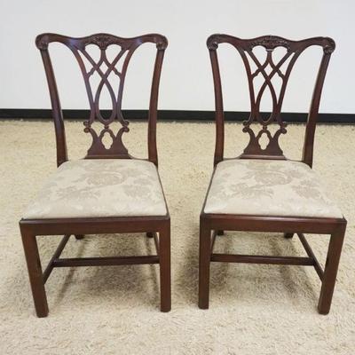 1142	PAIR OF HENKEL HARRIS MAHOGANY CHIPPENDALE STYLE SID CHAIRS
