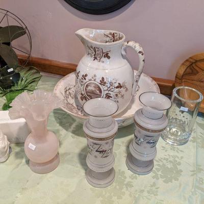 Vintage glass, wash basin and crystal vase