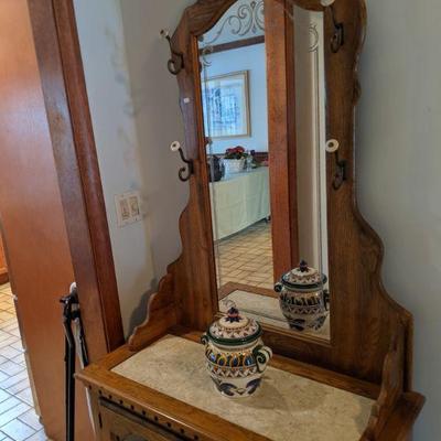 Solid wood marble inlayed hall tree