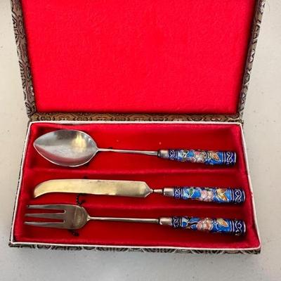 Vintage cloisonne handled cutlery set