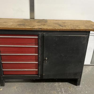 Metal Tool Cabinet w/ Wood Work Top