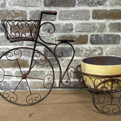 Metal Bicycle Plant Stand w/ Ceramic-Look Planter