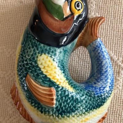 19th C English gurgling fish pitcher
