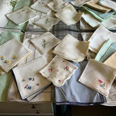 Loads of vintage linensâ€”handkerchiefs, guest towels, sheets, little cocktail napkins, lots are handmade and embroidered, everything you...