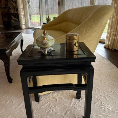 antique Chinoiserie black lacquered side tablesâ€”we have a few available in different sizes!