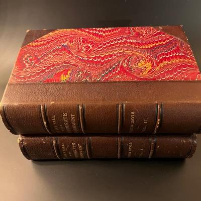 RISE AND FALL OF THE CONFEDERATE GOVERNMENT, Jefferson Davis, 1881, 1st edition, leather bindings, marbled paper boards, marbled page...