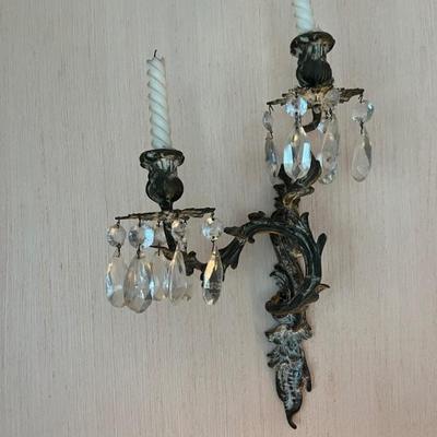 Antique wall sconces, metal and crystal, Louis XV style, 3 available 