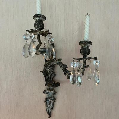Antique wall sconces, metal and crystal, Louis XV style, 3 available 