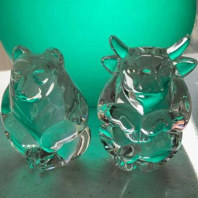 Steuben bowls, animal figures, serving pieces and decanters