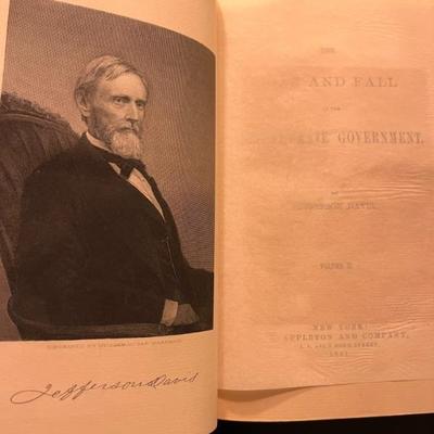 RISE AND FALL OF THE CONFEDERATE GOVERNMENT, Jefferson Davis, 1881, 1st edition, leather bindings, marbled paper boards, marbled page...