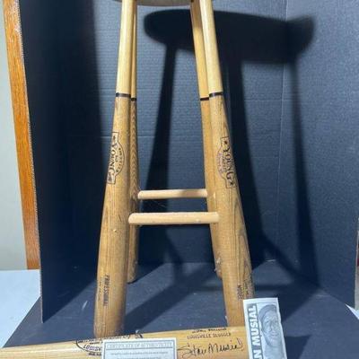Bat signed by Stan Musial w/ COA & Young Bat Co. baseball bat bar stool (unauthenticated)