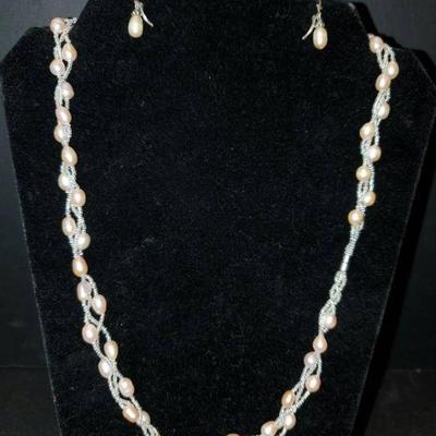 Fresh Water Pearl Necklace And Earrings