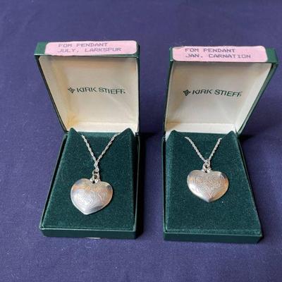 2 Kirk Steiff Engraved PEWTER â€œFlower of the Monthâ€ Necklaces