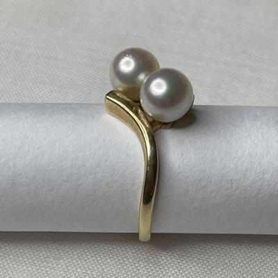 VINTAGE 14K Yellow Gold Double AKOYA PEARL MIKIMOTO Ring (?)