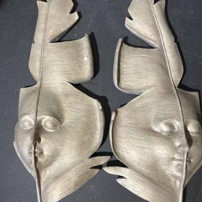 Tuscano silver leaf face wall sculptures