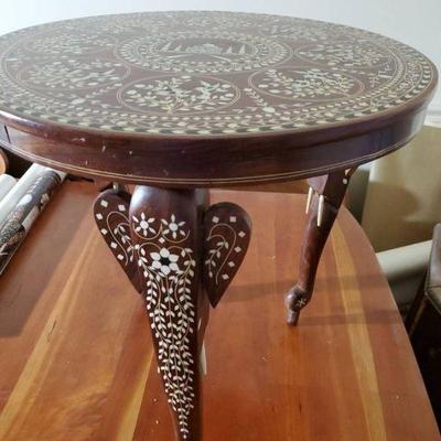 Inlaid Tahj Mahal Accent Table With Unique Elephant Head Legs