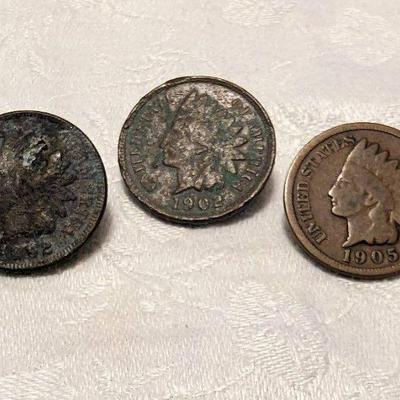 Three US Indian Head Cents with Oak Wreath