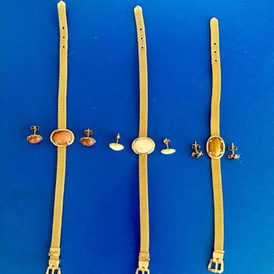 HTH065 Gemstone Metal Mesh Bracelets & Matching Earrings 