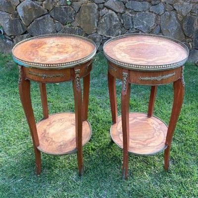HTH167 Pair Of Antique Wood & Brass Nighstands