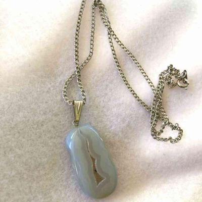 HTH145 Genuine Blue Lace Agate Druzy Necklace 
