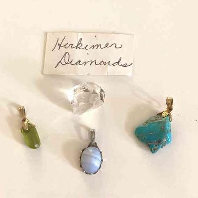 HTH087 Herkimer Diamond + Gemstone Pendants