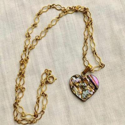 HTH052 Heart Abalone Gold Necklace 