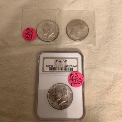 IFT025 Two 1964 & One 1966 USA Kennedy Half Dollar Coins