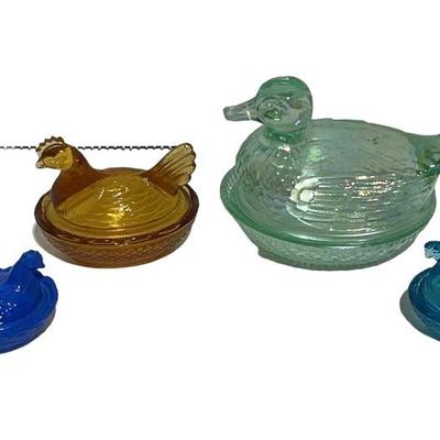 Fenton and other Hen & Duck Glass Lidded Dishes