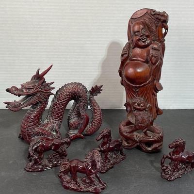 Wooden & Resin Chinese Dragon & Buddha
