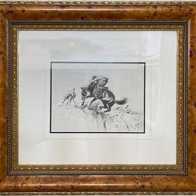 Lot 013-235  
Hungarian Cowboy 1945 Pen and Ink, Signed