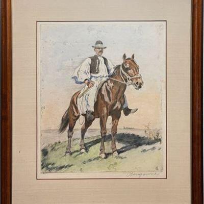 Lot 060.  
Hungarian Cowboy, Watercolor, Signed