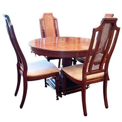 Lot 047  
Vintage Drexel Round Solid Wood Dining Table and Six Chairs