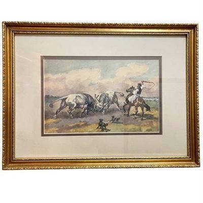 Lot 058   
Watercolor, Hungarian Rancher and Bulls