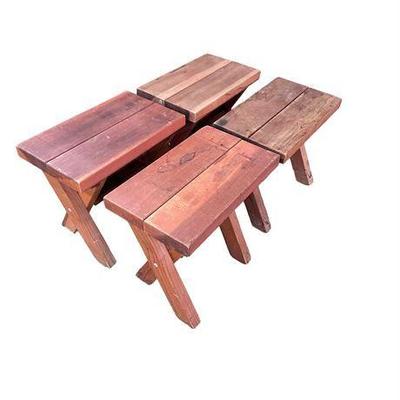 Lot 700-388  
Vintage Red Wood Garden Bench/ Stool, Set of Four