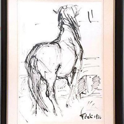 Lot 096   
Hungarian Art, Horse Study, Pen and Ink Wash, Signed