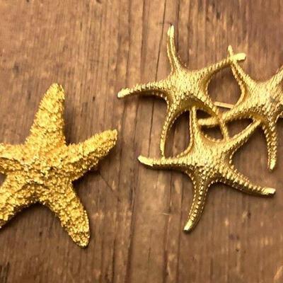 (2) Gold tone Starfish Pins
