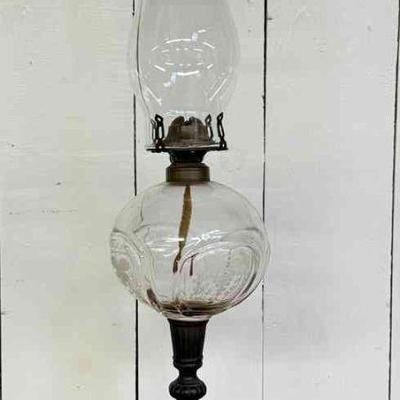 Early Etched Glass Oil Lamp

