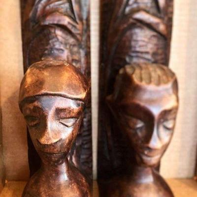 Carved African Bookends signed
