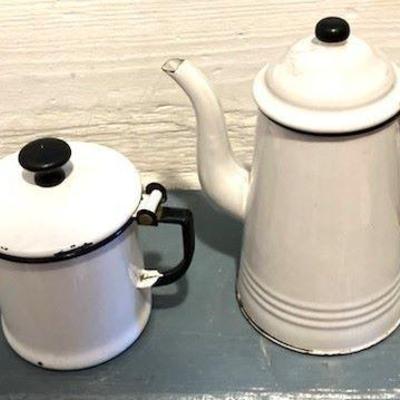 (2) Enamelware Teapots
