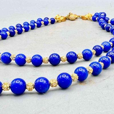 Gorgeous Gold & Blue stone 2-strand Necklace by St. John
