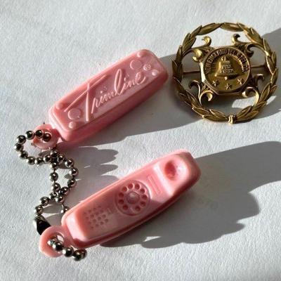 N.E. Telephone & Telegraph Pin & Pink Princess Phone Key Chain
