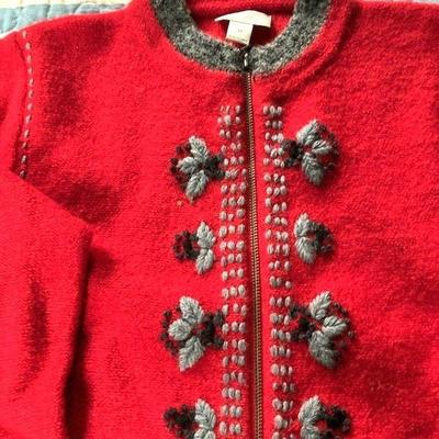 Christopher Banks Red Sweater Jacket with Embroidery
