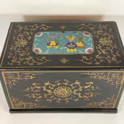 Chinese Antique Wood Lacquer Box w/ Cloisonne